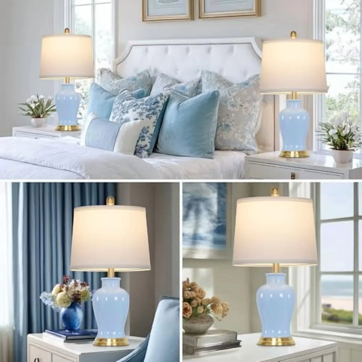 2026 NewModern Ceramic Table Lamps Set of 2, 23" White Ceramic Lamps for Living Room, Rustic Farmhouse Bedside Lamp with Ginger Jar Design, Elegant Bedroom Lamp for Nightstand Desk Side End Table Home Decor