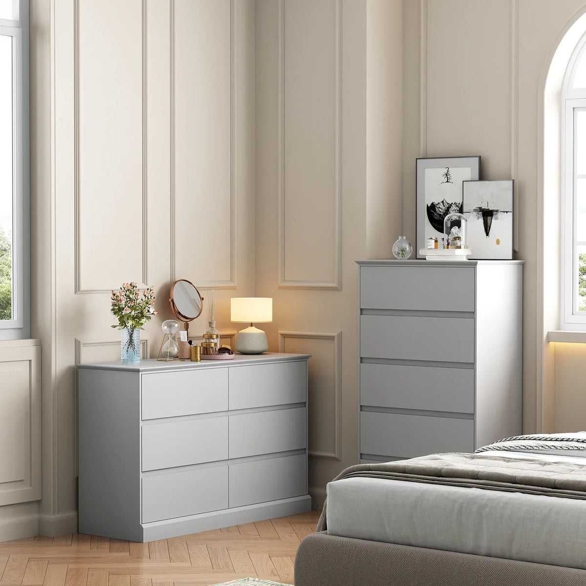 2026 NewWhite Dressers Bedroom Dresser 6 Drawer Storage Chest of Drawers Double Dresser Storage Side Cabinet Room Furniture for Bedroom Living Room