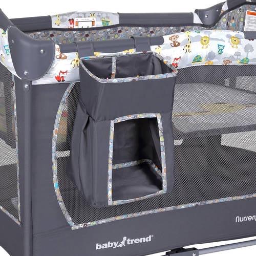 2026 NewBaby Trend Nursery Center Playard with Toy Mobile. Tanzania Grey
