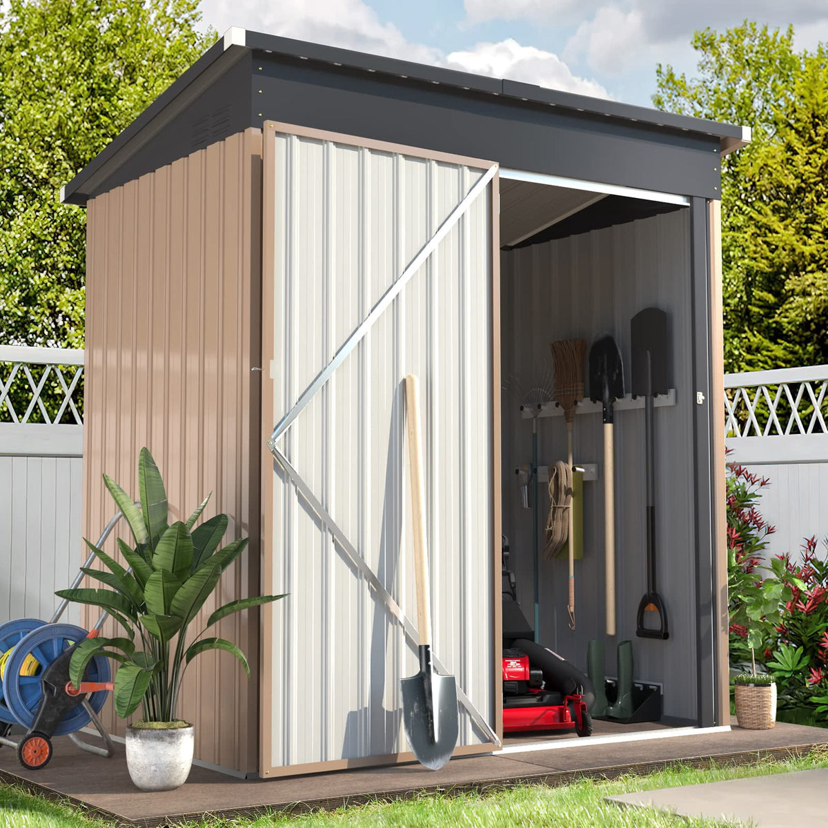 AECOJOY 5 x 3 FT Outdoor Storage Shed with Lockable Door, Metal Cabinet for Patio Garden Backyard in Gray