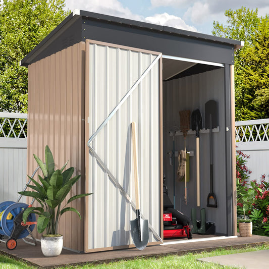 AECOJOY 5 x 3 FT Outdoor Storage Shed with Lockable Door, Metal Cabinet for Patio Garden Backyard in Gray