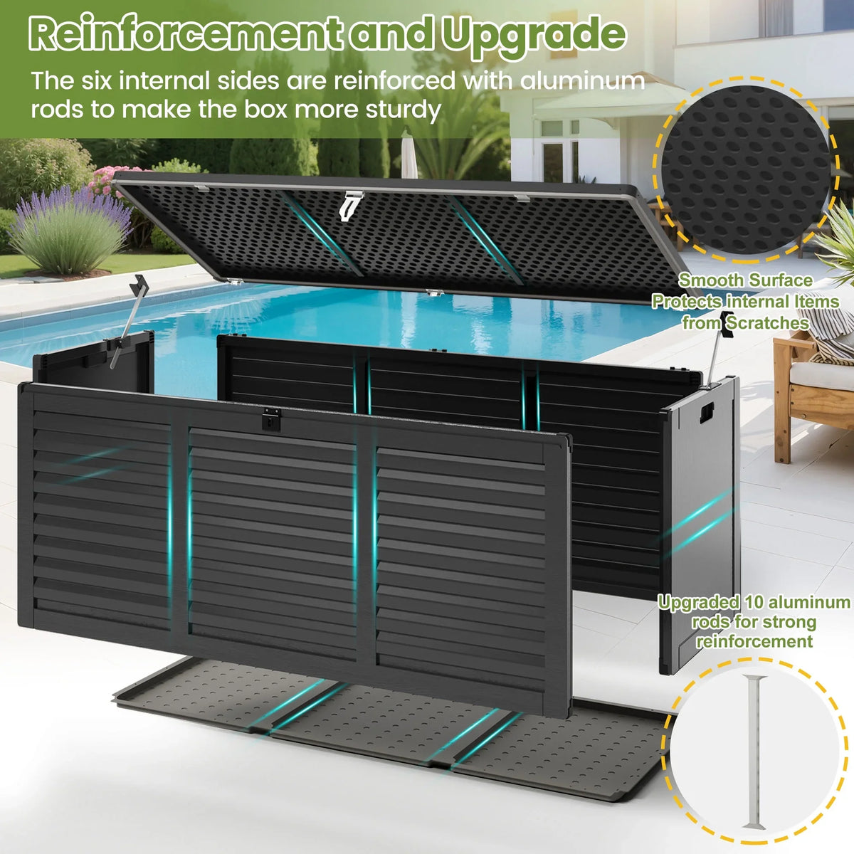 2026 NewOutdoor Storage Box, 130GAL Waterproof Deck Box, Lockable Pool Patio Storage Indoor Toy Box, Outdoor Storage Bench for Porch, Max Load Weight 500LBS
