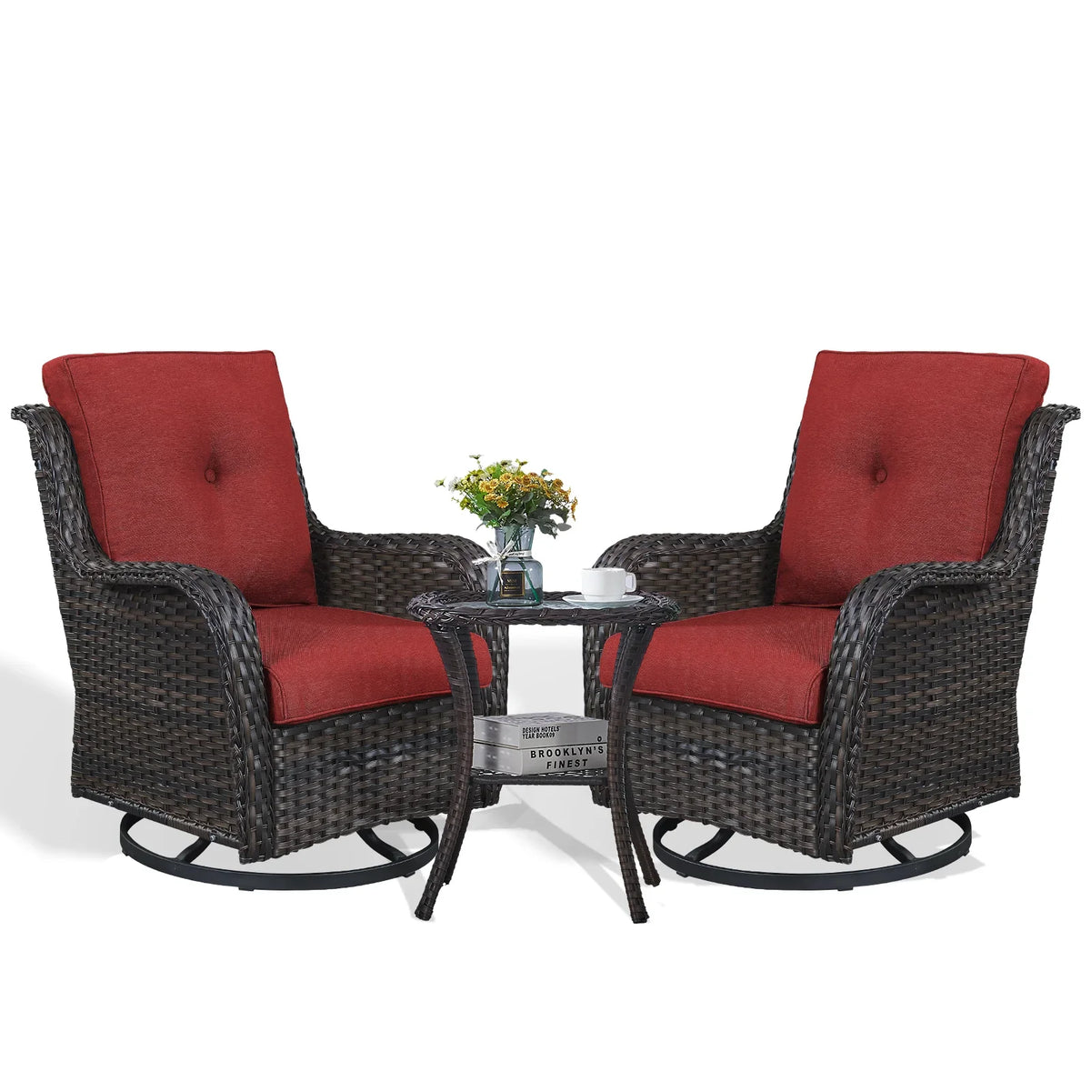 2026 NewPOCASSY 3 Piece Patio Set Outdoor Wicker Glider Rocking and Swivel Chairs with Cushions