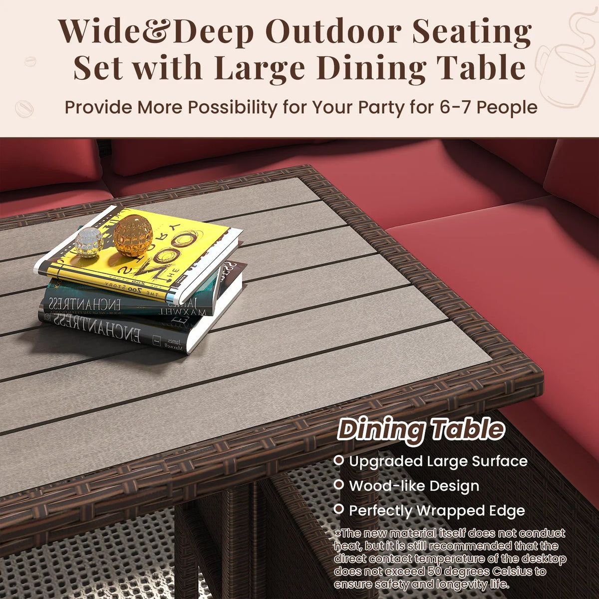 2026 NewAECOJOY 7 Piece Patio Furniture Set PE Rattan Outdoor Dining Set Sectional Sofa Couch with Table Patio Conversation Set in Gray