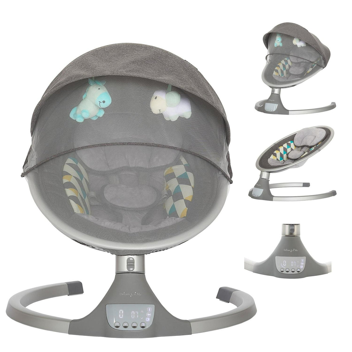 2026 NewDream On Me Zazu Baby Swing. Baby Swing for Infant. 5 - Swinging Speed. Two Attached Toys. Bluetooth Enabled and Remote Control. Grey and Blue