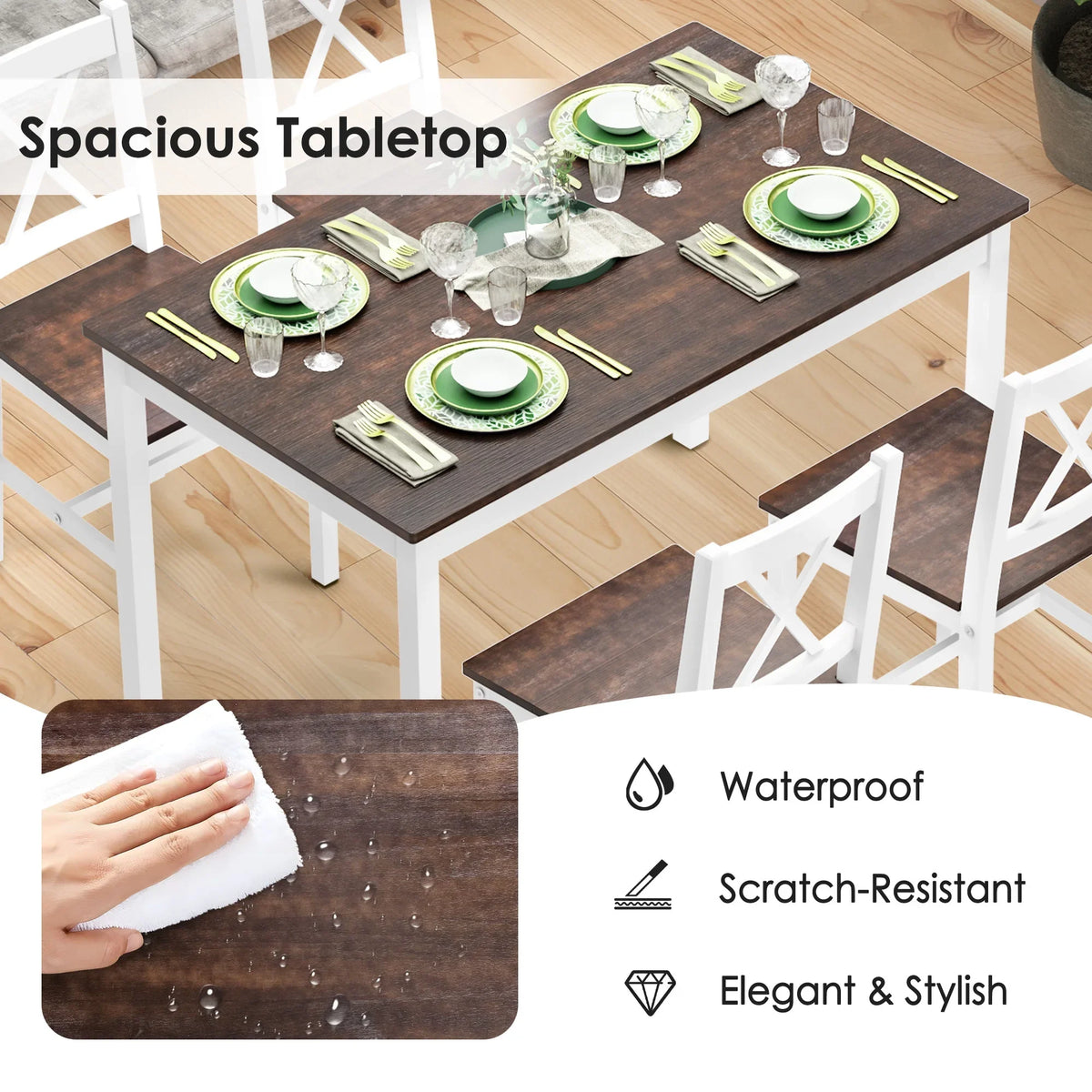 2026 NewSoges 5 Pieces Dining Table Set, Pine Wood Kitchen Dining Table with 4 Chairs, Wood Rectangular kitchen table and chairs for 4, Small Dining Set for Bar Dining Room Breakfast Nook, White and Gray