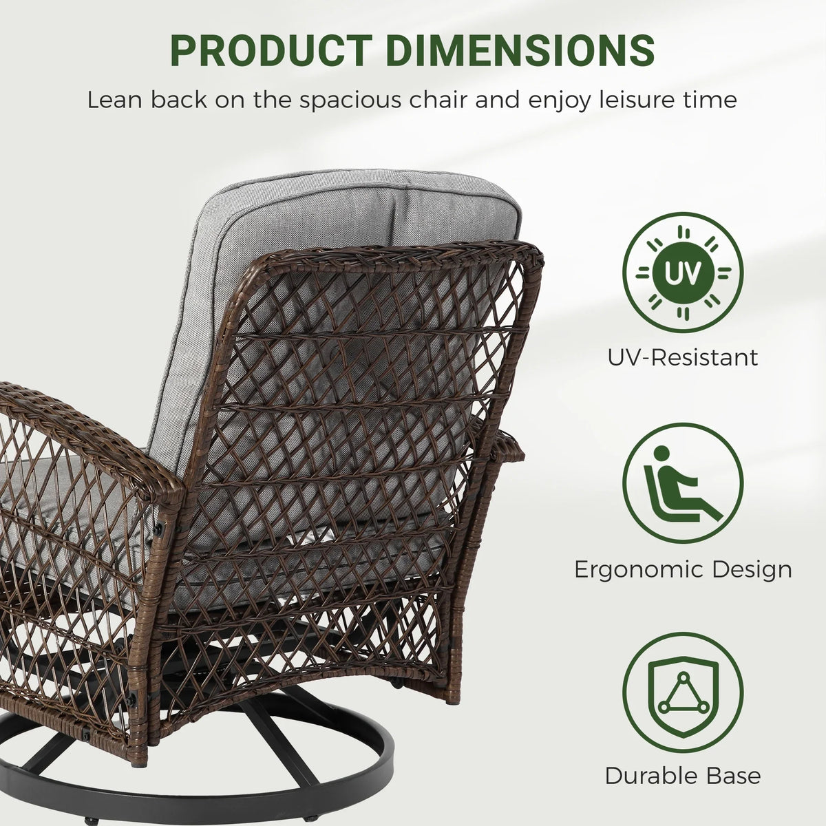 2026 New3 Piece Patio Swivel Rocker Chairs Set, 2 360-Degree Swivel Rocking Chairs with 1 Glass Top Table, PE Rattan Outdoor Bistro Set with Cushions for Balcony Deck Poolside Backyard Porch