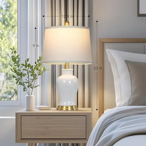 2026 NewModern Ceramic Table Lamps Set of 2, 23" White Ceramic Lamps for Living Room, Rustic Farmhouse Bedside Lamp with Ginger Jar Design, Elegant Bedroom Lamp for Nightstand Desk Side End Table Home Decor