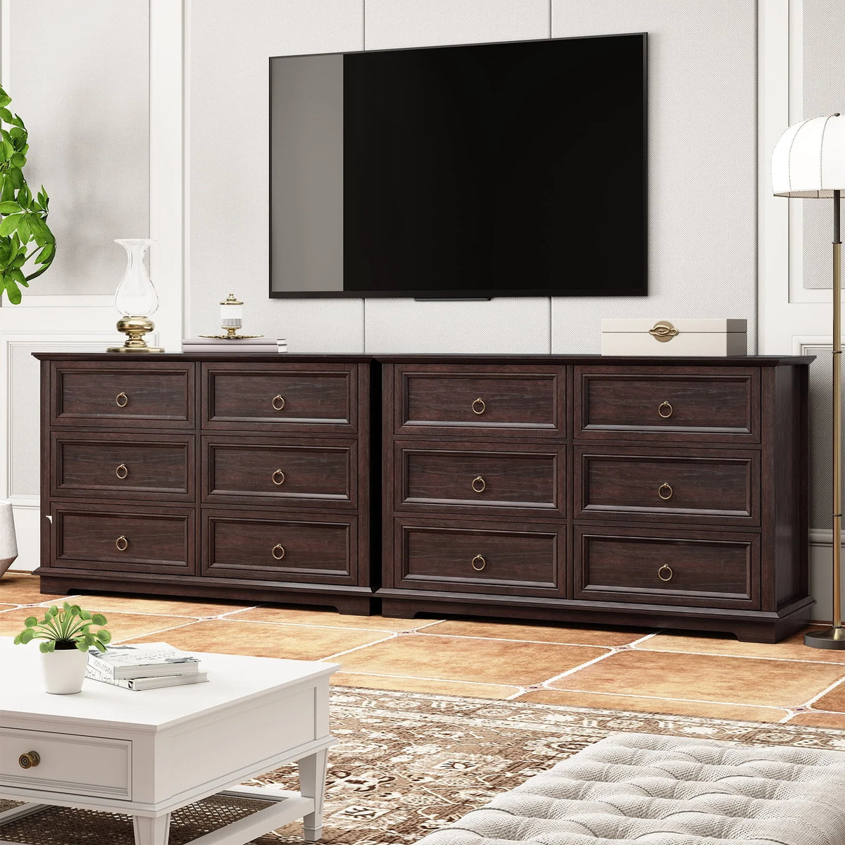 2026 NewFAGAGA 6 Drawers Dresser for Living Room,Storage Cabinet Wooden Dressers Organizer for Bedroom,White