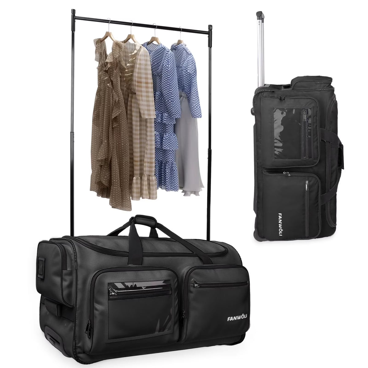 2026 NewFegat Dance Bag with Garment Rack - 28"Collapsible Rolling Competition Dance Duffle Bag Lightweight Costume Wheeled Suitcase for Dancers Shows Livestreamer Athletes