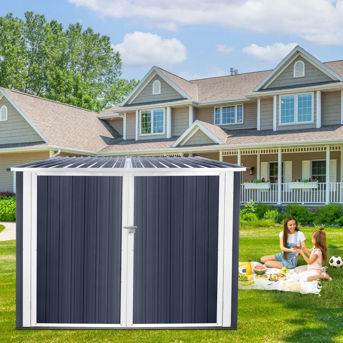 2026 New6.3' x 6.1' Outdoor Storage Shed Clearance, Metal Outdoor Storage Cabinet with Double Lockable Doors, Waterproof Tool Shed, Stores 4 Bikes, Backyard Shed for Garden, Patio, Lawn