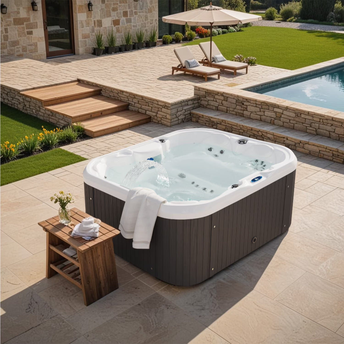2026 NewPatiowell 2 Person Home Spa Hot Tub for Outdoor, with 41pcs Massage Jets, LED lighting, Built-In Water Purification System, 900L, Black
