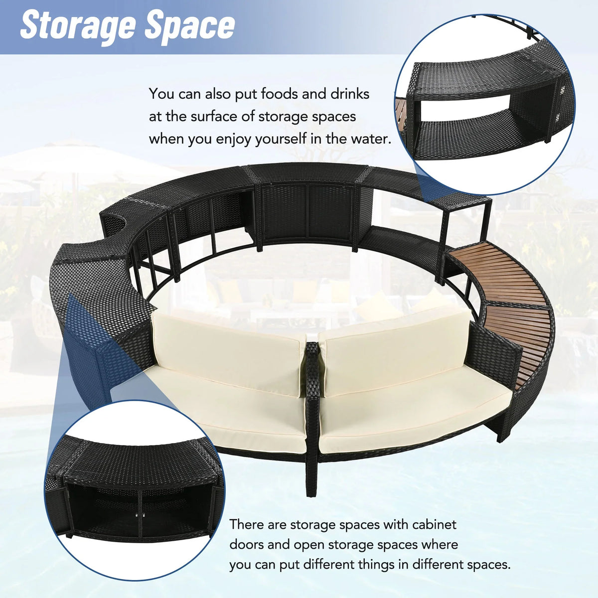 2026 NewRound Hot Tub Surround Furniture, Spa Surround Outdoor Rattan Sectional Sofa Set with Mini Sofa, Solid Acacia Wood Hot Tub Storage Surround Patio Furniture Set, Gray Cushion