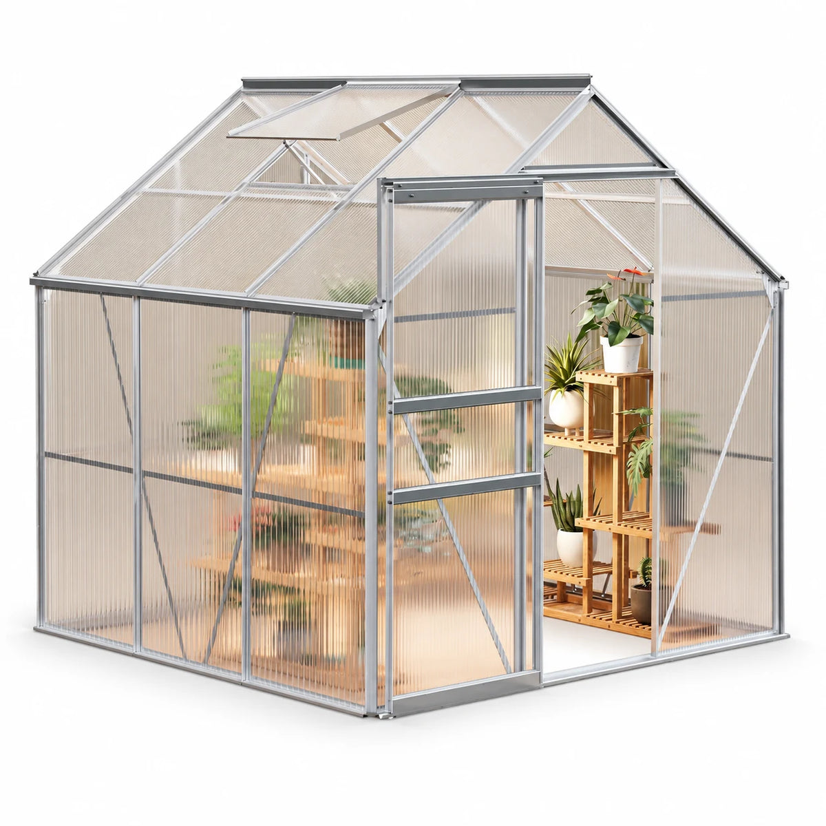 Heavy Duty Polycarbonate Greenhouse 6x6 FT – Sturdy Aluminum Frame, Lockable Sliding Door, Adjustable Roof Vent, Rain Gutter – Walk-In Outdoor Garden Greenhouse for All Weather, Patio, Backyard, Black