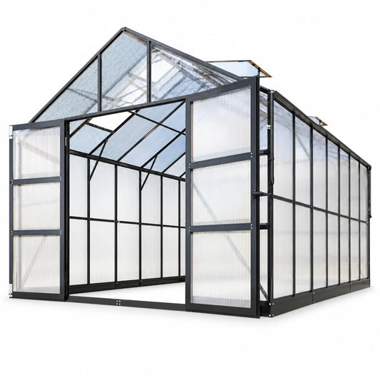 TMG Industrial Pacific Series 10' x 14' Premium Greenhouse, 8.4' Height, Aluminum Frame, Polycarbonate Roof and Walls, Slide & Lock System, TMG-GHP1014