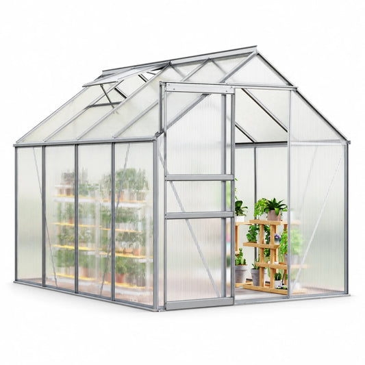 Heavy Duty Polycarbonate Greenhouse 6x8FT for Outdoors – Durable Aluminum Frame, Sliding Door, Adjustable Roof Vent, All-Weather Walk-In Design – Ideal for Backyard, Patio, Farm – 5-Original Color