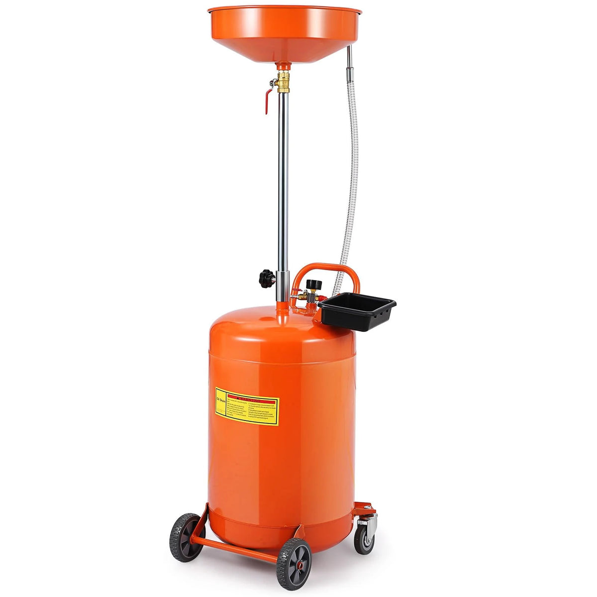 Kojooin 20 Gallon Oil Drain Tank, Portable Oil Drain Container with Adjustable Funnel Height 38"-65", Air Operated Drainage Fluid Fuel Transfer Drainage with 360° Wheels & Toolbox