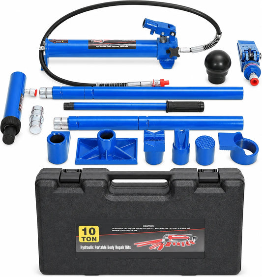 10-Ton Porta Power Kit Heavy Duty Hydraulic Auto Body Frame Repair Set with 4.6 ft Oil Hose and Portable Storage Case for Car Truck SUV Farm Garage and Workshop