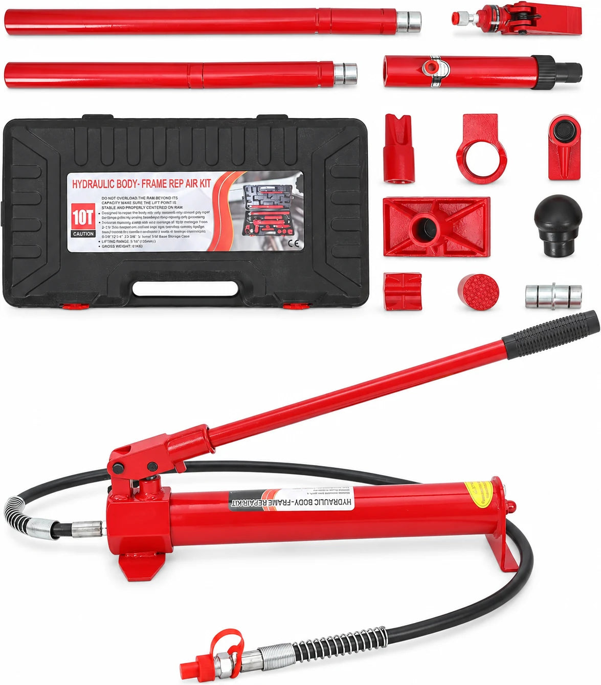 20 Ton Porta Power Hydraulic Kit Auto Body Frame Repair Kit with 3.9 Ft Oil Hose and Blow Molded Storage Case