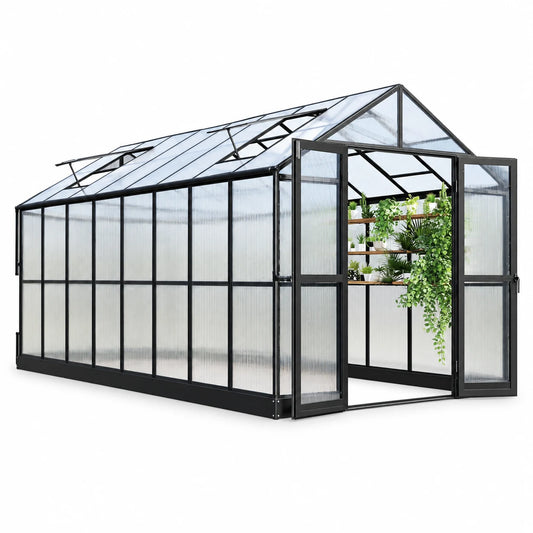 TMG Industrial Pacific Series 7' x 16' Premium Greenhouse, 7.4' Height, Aluminum Frame, Polycarbonate Roof and Walls, Slide & Lock System, TMG-GHP0716