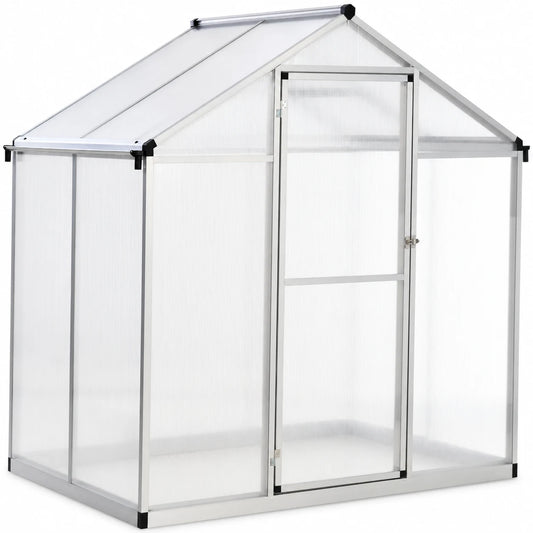 Outsunny 4'x6.2'x6.4' Walk-in Garden Greenhouse Polycarbonate Panels Plants Flower Growth Shed Cold Frame Outdoor Portable Warm House Aluminum Frame
