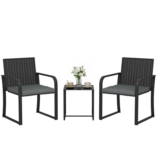 Outsunny Wicker Patio Furniture Bistro Set with Cushion Mesh Seat, Grey