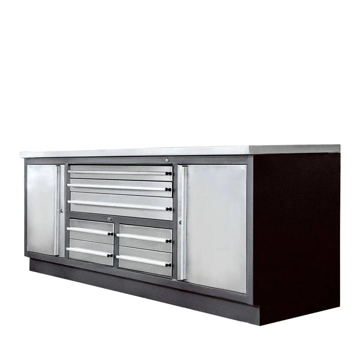 TMG Industrial Stainless Steel Workbench, 7', TMG Heavy Series, 7 Lockable Drawers, 2 Storage Cabinets, All-in-One Welded Frame, TMG-WB707S