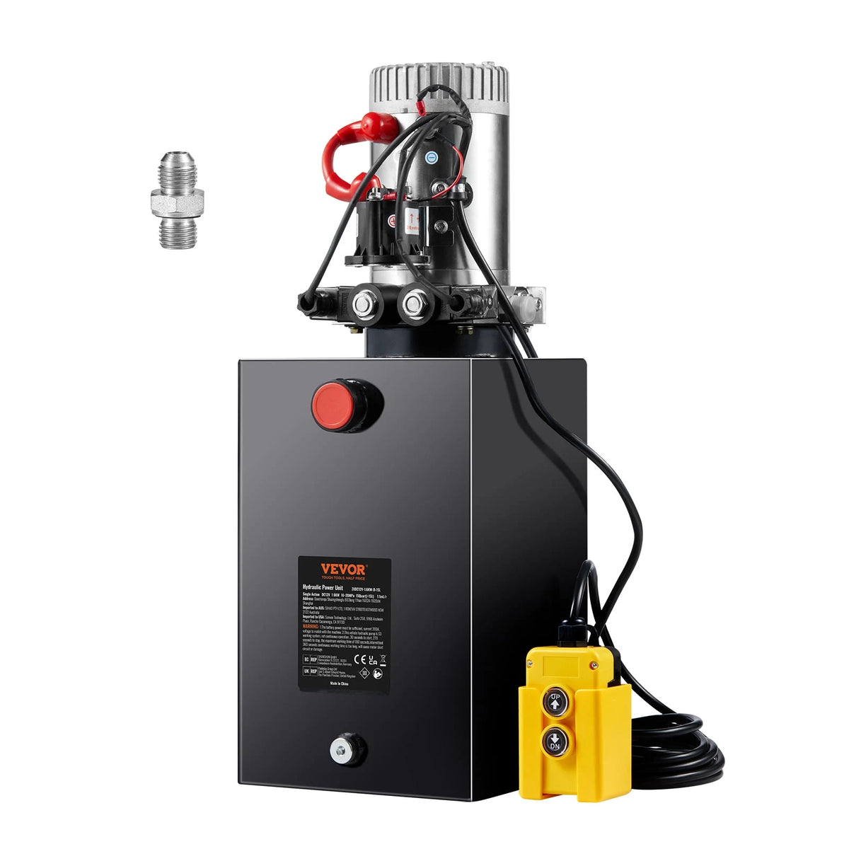 VEVOR Hydraulic Pump, 15 Quart Hydraulic Power Unit, Double Acting Dump Trailer Pump, 0.91 GPM Flow Rate, 3200 PSI Max Relief Pressure, DC 12V Hydraulic Pump for Dump Trailer Car Lifting