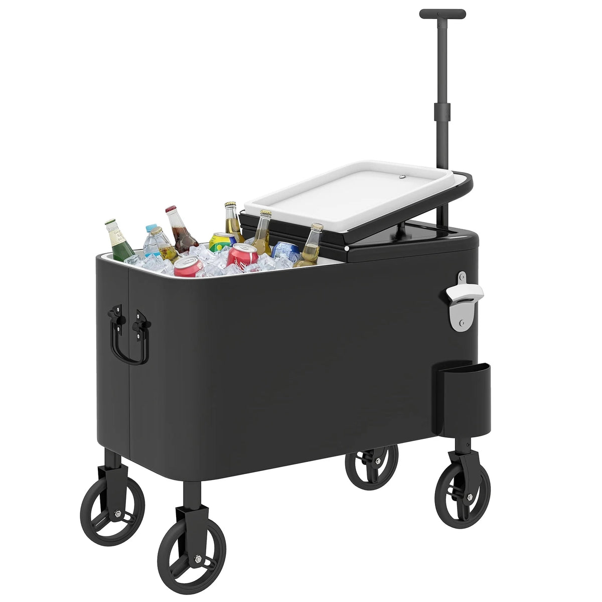 Outsunny Outdoor Patio Cooler Cart, Rolling Ice Chest with Wheels, Black