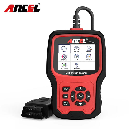 ANCEL VD700 Auto Code Reader for Volkswagen Audi VW Skoda Seat Oil EPB TPMS SAS Reset Service Injector Coding OBD2 Scanner Check Engine OBDII Automotive Car Diagnostic Scan Tool