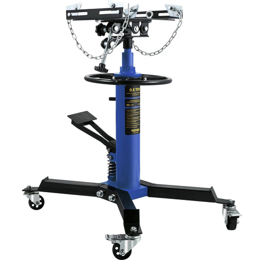 VEVOR Transmission Jack,1/2ton (1100 lbs) Capacity Hydraulic Telescopic Transmission Jack, 2-Stage Floor Jack Stand with Foot Pedal, 360° Swivel Wheel, Garage/ Shop Lift Hoist, Blue