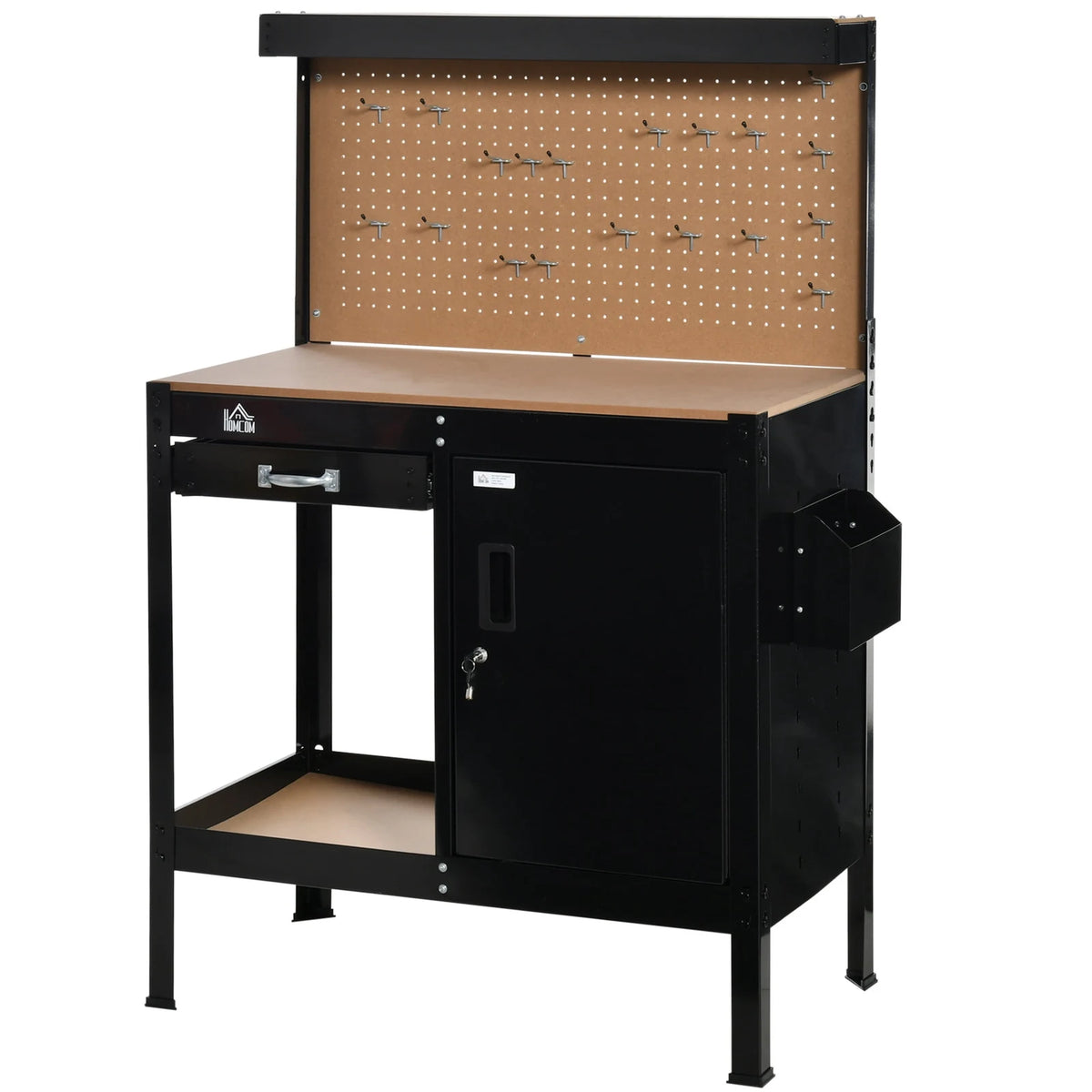 CoSoTower Multipurpose Tool Workbench for Garage, Garage Bench with Storage Drawer, Peg Board, Lockable Cabinet