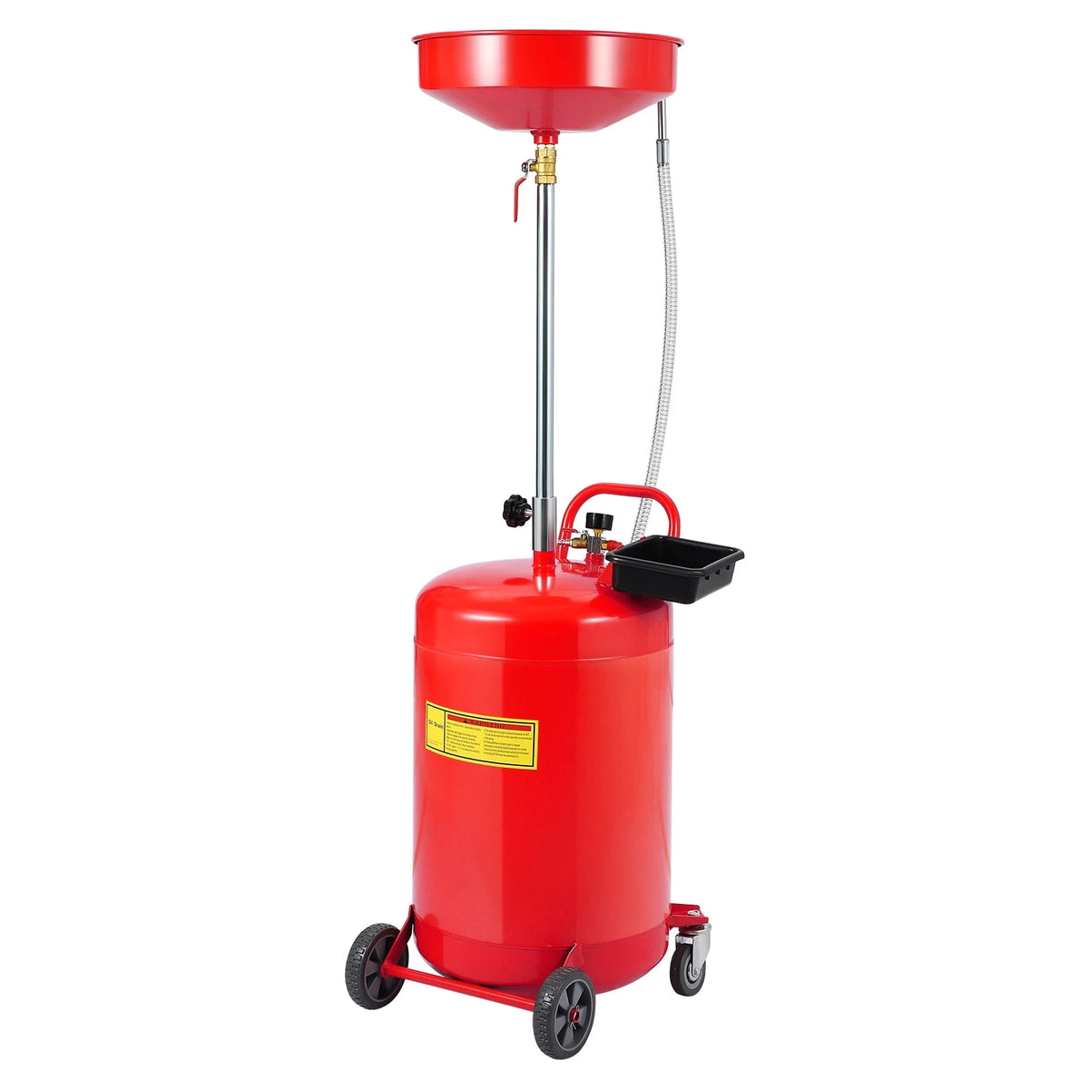 Rust-Proof Air-Operated Waste Oil Drain Tank – 20 Gallon Heavy-Duty Steel, Adjustable Height 38-65 Inches, 15" Funnel, 360° Wheels, Toolbox & Gloves for Garage