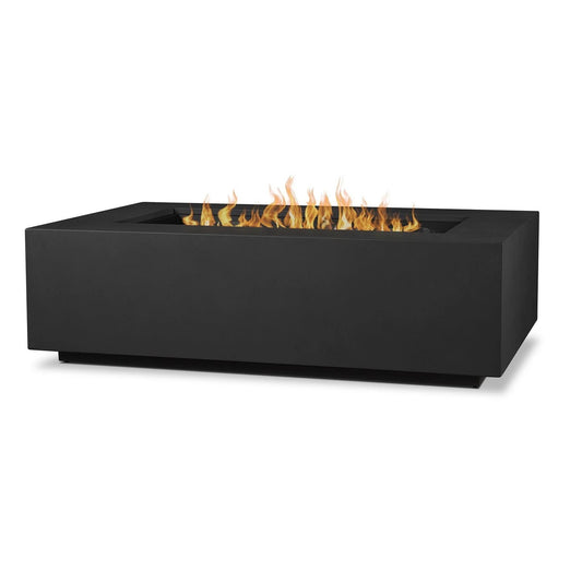 Real Flame Aegean 50" Rectangle Steel Propane or Natural Gas Fire Pit Table in Black