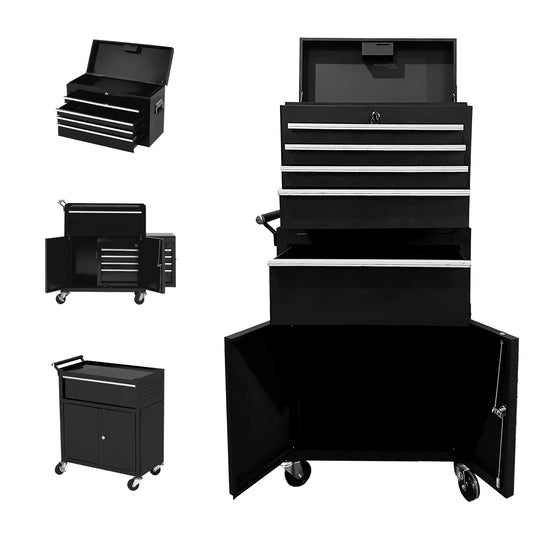 Rolling Tool Chest with Detachable Top Toolbox, 5-Drawer Tool Storage Cabinet Cart with 4 Wheels, Rust Resistant & Heavy Duty for Garage Workshop