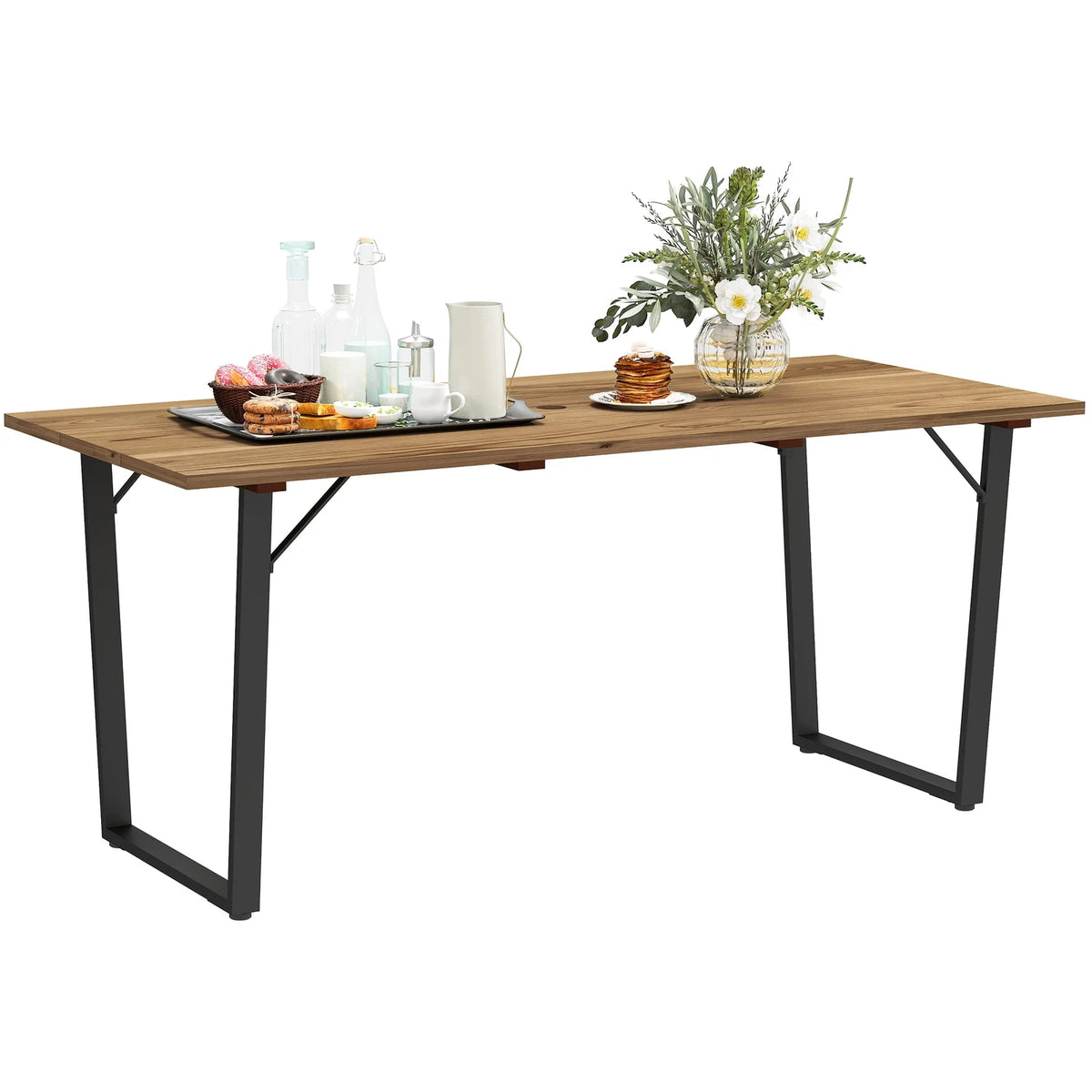 Outsunny Wooden Outdoor Dining Table for 6 with 2" Umbrella Hole, Brown
