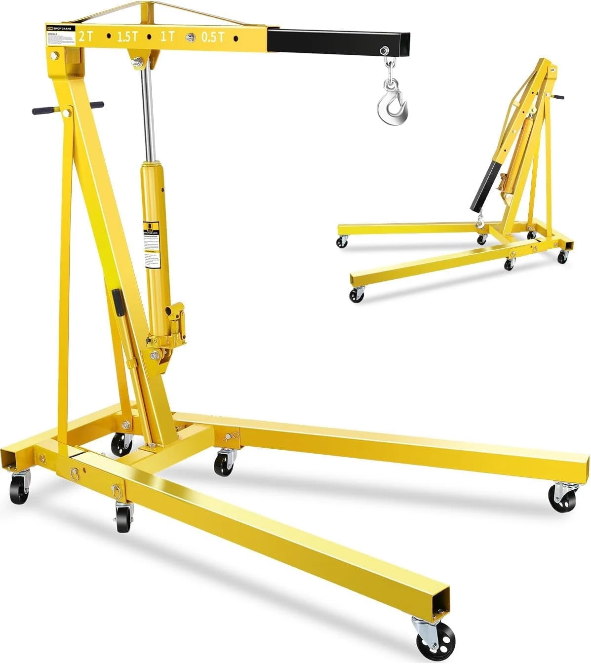 Memoryfield 2 Ton Folding Engine Hoist, 4400LB Hydraulic Cherry Picker Hoist Lift, Shop Crane with 6 Casters, Telescopic Boom for Lifting Motors, for Garage, Workshop, Red