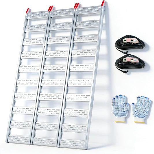76 In Aluminum Tri-Fold ATV and Motorcycle Ramp 1500 lbs Loading Ramps with Straps for Truck Trailer Lawn Equipment
