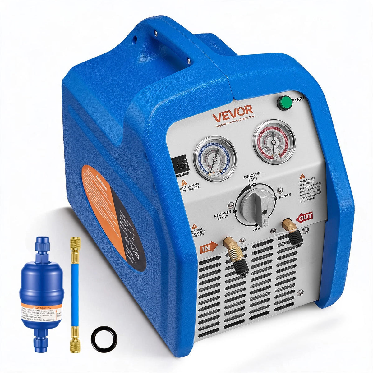 VEVOR Portable Refrigerant Recovery Machine, 1 HP 120V 60Hz Dual Cylinder AC Recovery Machine, 1750 RPM Recycling Unit HVAC