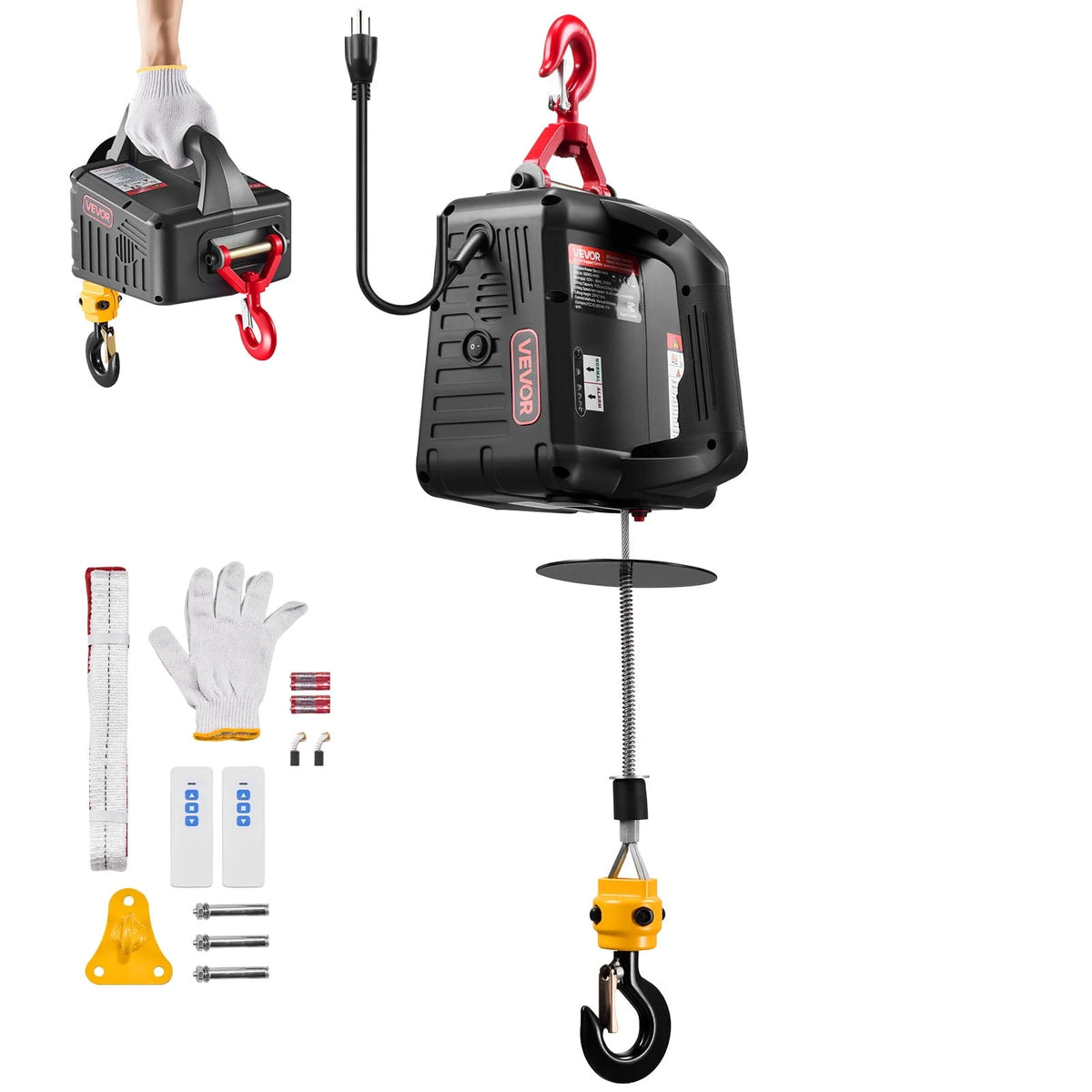 VEVOR 2-in-1 Electric Hoist Winch, 1100 lbs Capacity, 1500W Portable Power Winch Crane, 25 ft Lifting Height, 16.4 ft/min with Manual and Wireless Remote Control