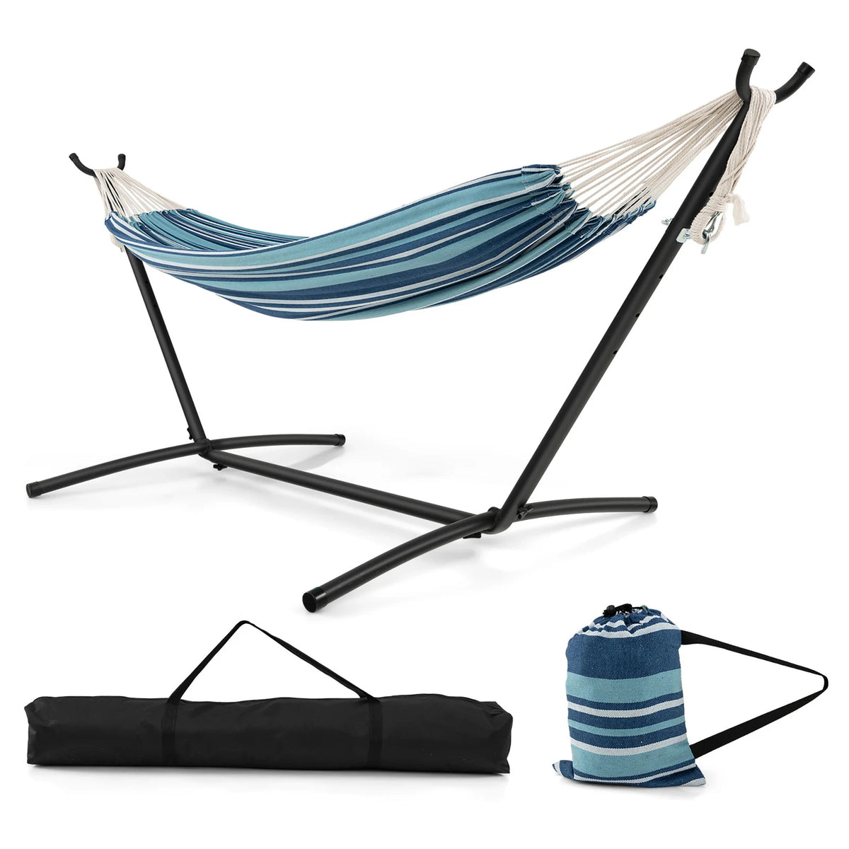 Gymax Portable Indoor Outdoor 2-Person Double Hammock Set w/ Stand and Carrying Cases