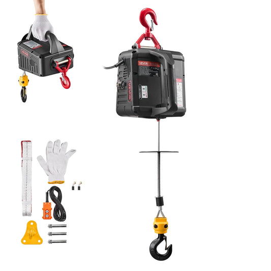 VEVOR 2-in-1 Electric Hoist Winch, 1100 lbs Capacity, 1500W Portable Power Winch Crane, 25 ft Lifting Height, 16.4 ft/min with Manual and Wired Remote Control