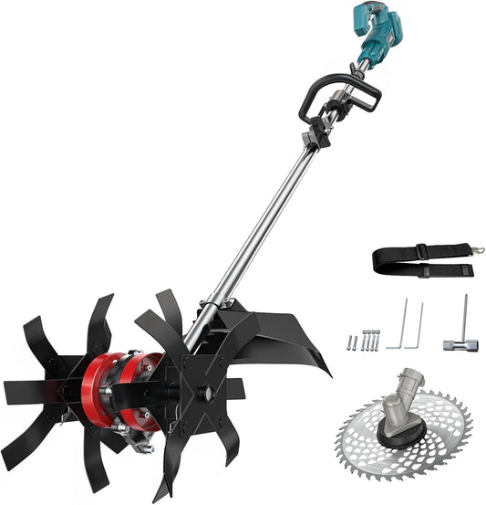 Golyzmt Cordless 2-in-1 Tiller Cultivator & Weed Wacker, 500RPM Ecarke Electric Garden Tiller String Trimmer Soil Cultivation Raised Beds, Weedi