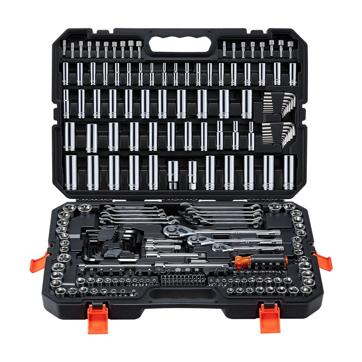 VEVOR Mechanics Tool Set, 253-Piece Mechanic Tool Kit, 1/4 in, 3/8 in, and 1/2 in Drive, SAE and Metric Socket Set, Wrenches, Screwdriver Bits, Accessories, and Storage Case