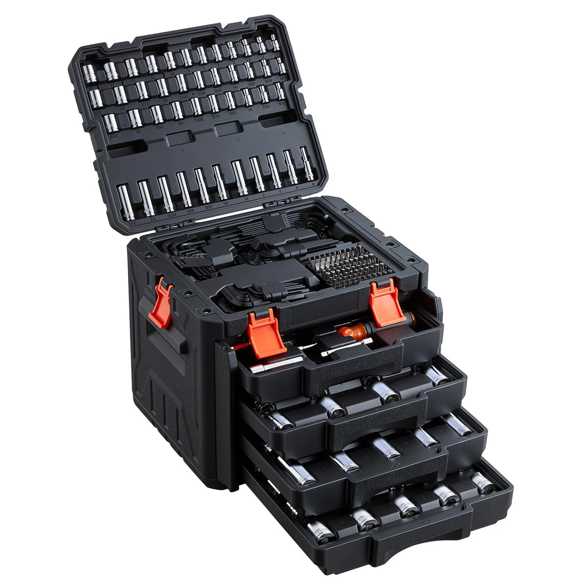 VEVOR Mechanics Tool Set, 256-Piece Mechanic Tool Kit, 1/4 in, 3/8 in, and 1/2 in Drive, SAE and Metric Socket Set, Wrenches, Screwdriver Bits, Accessories, and Storage Case