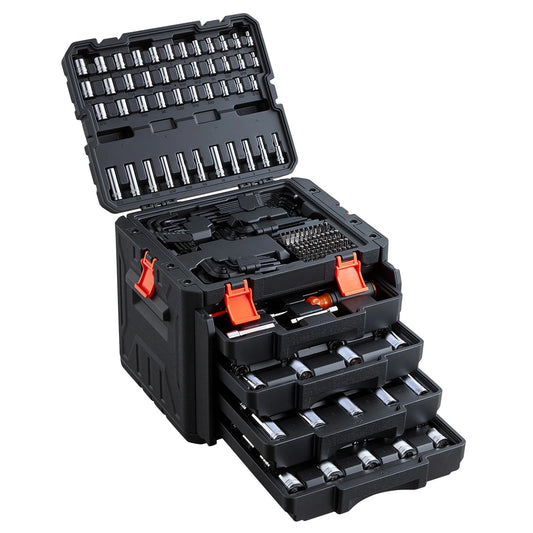 VEVOR Mechanics Tool Set, 256-Piece Mechanic Tool Kit, 1/4 in, 3/8 in, and 1/2 in Drive, SAE and Metric Socket Set, Wrenches, Screwdriver Bits, Accessories, and Storage Case