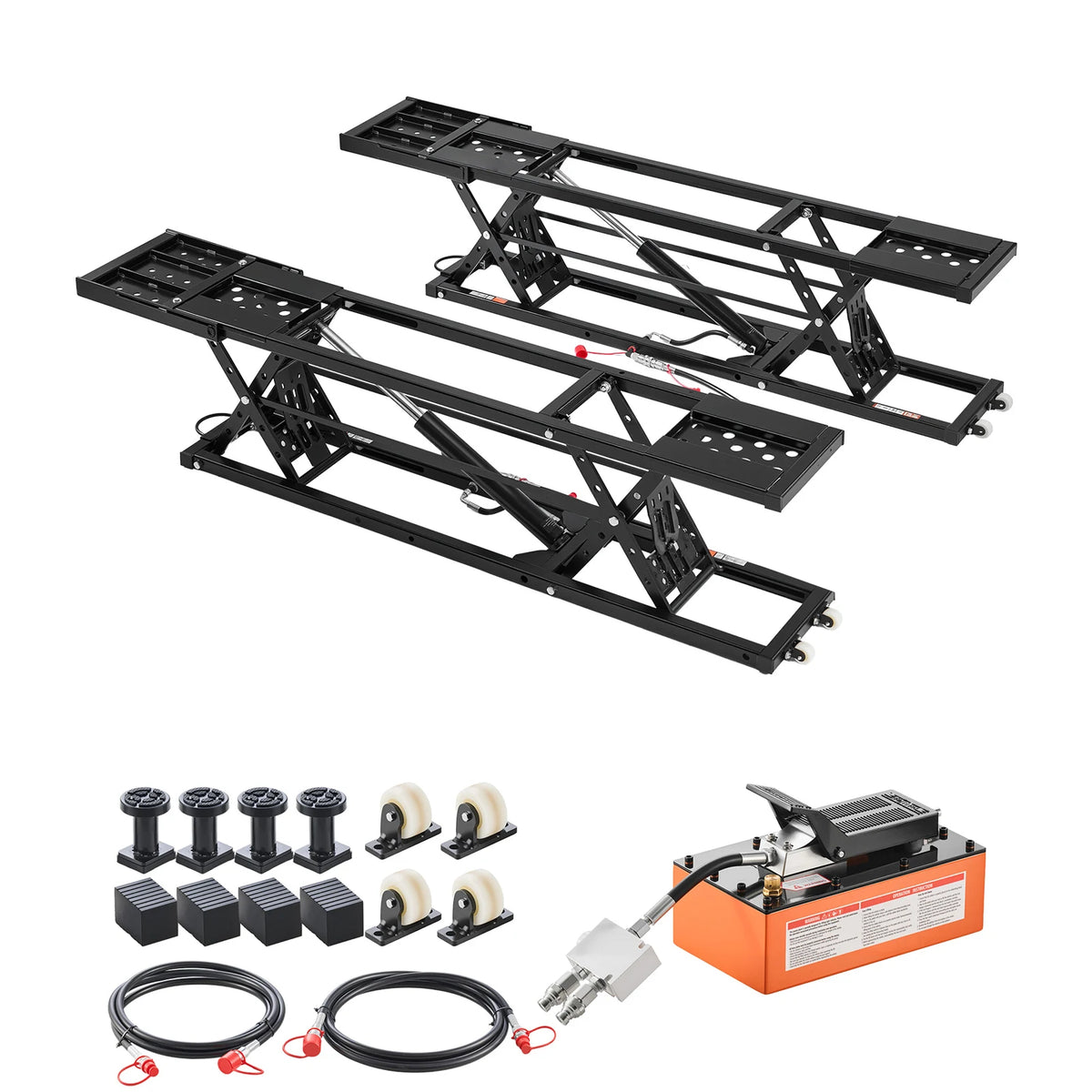 KFFKFF Portable Car Lift, 5000 lbs Capacity, Heavy Duty Quick Lift with 25.6" Max Height, Pneumatic Pump, Wheels, 4 Rubber Pads & 4 Lifting Columns