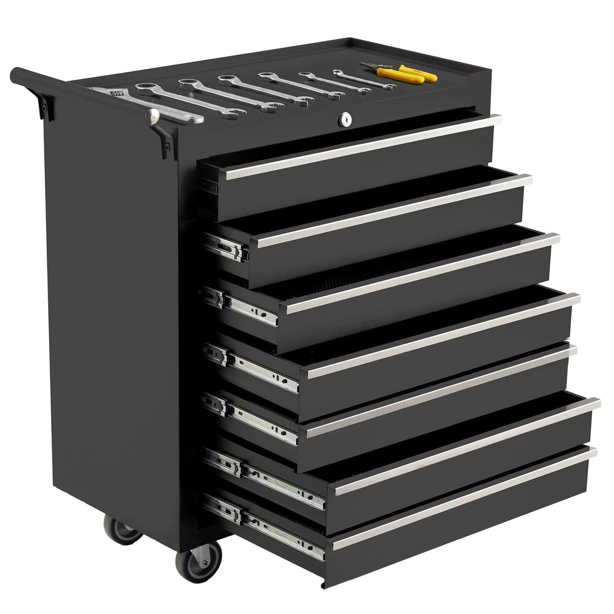 Rolling Tool Chest, 5-Drawers Metal Tool Box Organizer w/Auto Locking System & Lockable Wheels, Sliding Drawers