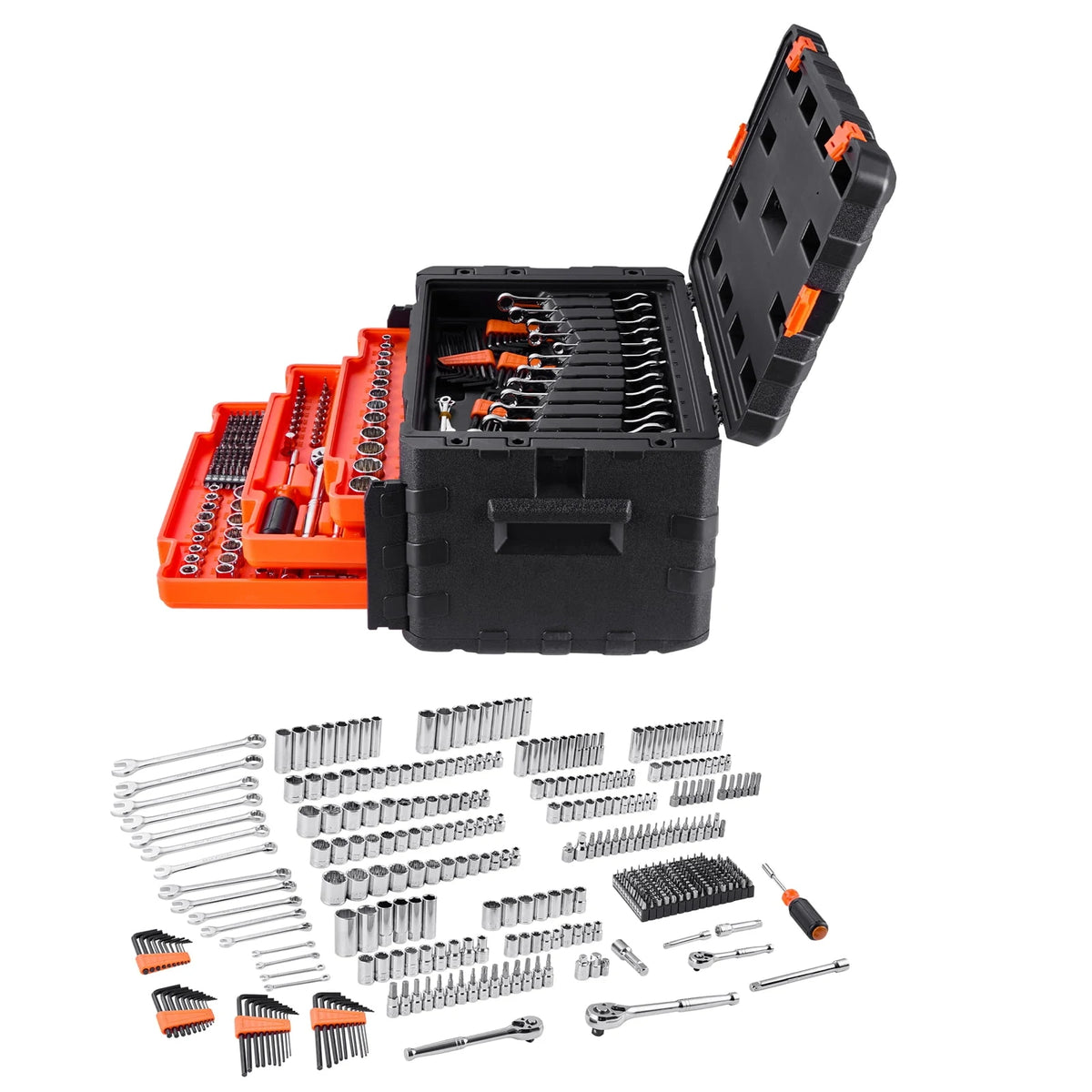 KFFKFF Mechanics Tool Set and Socket Set, 450 Pcs, 1/4, 3/8 and 1/2 inch Drive Deep and Standard Sockets, SAE Metric Mechanic Tool Kit with Bits