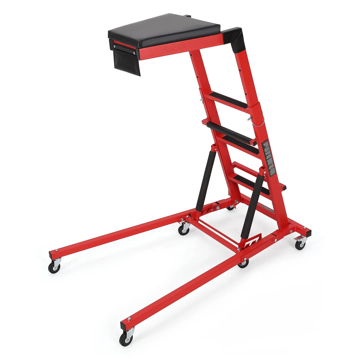 Heavy Duty Topside Automotive Engine Creeper – 400 lbs, Adjustable Height 48"-66", 6 Swivel Casters, 2" Thick Padded Deck, Collapsible Mechanic Over-Engine Creeper, Red Shelf + Black Mat